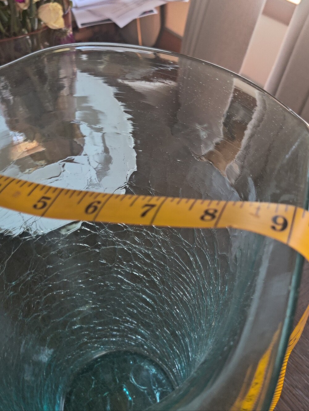 Handblown Crackle Glass Vase - Aqua Blue - Picture 7 of 7